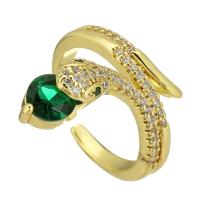 Brass Cuff Finger Ring, with Glass Rhinestone, Adjustable & fashion jewelry & for woman & with rhinestone, green, 4mm 