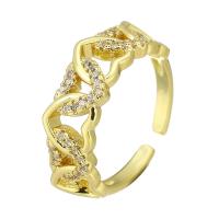 Латунь Манжеты палец кольцо, Регулируемый & ювелирные изделия моды & Женский & со стразами, Золотой, 6mm, продается PC