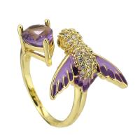 Латунное кольцо с стразами, Латунь, с стеклянная дрель, Регулируемый & ювелирные изделия моды & Женский & эмаль & со стразами, фиолетовый продается PC