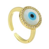 Anillo de dedo de joyería de mal de ojo, metal, con Nácar, Ajustable & para mujer & con diamantes de imitación, dorado, 13x13mm, Vendido por UD