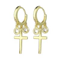 Rhinestone Brass Drop Earring, Cross, fashion jewelry & for woman & with rhinestone, golden 