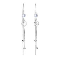 Sterling Silver Thread Through Earrings, 925 Sterling Silver, plated, fashion jewelry & for woman & with cubic zirconia, original color, 85mm 