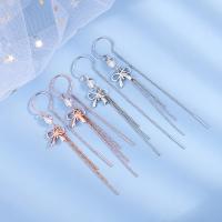 Sterling Silver Thread Through Earrings, 925 Sterling Silver, plated, fashion jewelry & for woman & with cubic zirconia 