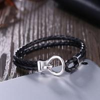 PU Leather Cord Bracelets, with Titanium Steel, fashion jewelry & woven pattern, black, 8mm 