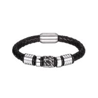 PU Leather Cord Bracelets, with Titanium Steel, fashion jewelry & woven pattern, black, 5cm,1.3cm 