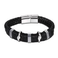 PU Leather Cord Bracelets, with Titanium Steel, fashion jewelry & woven pattern, black 