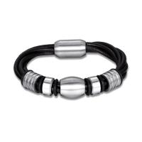 PU Leather Cord Bracelets, with Titanium Steel, fashion jewelry & woven pattern, black 