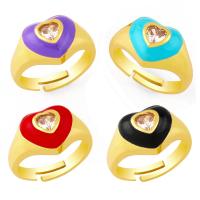 Circón cúbico anillo de dedo de latón, metal, Corazón, chapado en color dorado, Joyería & micro arcilla de zirconia cúbica & esmalte, más colores para la opción, 12mm, Vendido por UD