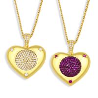 Cubic Zircon Micro Pave Brass Necklace, with 1.97 extender chain, Heart, gold color plated, fashion jewelry & micro pave cubic zirconia .7 Inch 