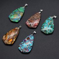 Synthetic Turquoise Pendants, with Brass, Teardrop, silver color plated, fashion jewelry & DIY 