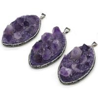 Amethyst Pendant February Birthstone , with Brass, silver color plated, fashion jewelry & DIY & with rhinestone, purple 