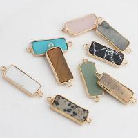 Gemstone Connector, Natural Stone, with Brass, Rectangle, gold color plated, fashion jewelry & DIY 