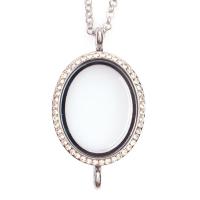 Rhinestone Zinc Alloy Necklace, with Magnet & Glass & Rhinestone, Oval, platinum color plated, Unisex Approx 17.72 Inch 