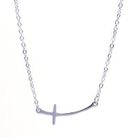 Stainless Steel Jewelry Necklace, Cross, silver color plated, Unisex Approx 17.72 Inch 