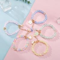 Glass Jewelry Beads Bracelets, Glass Beads, with Iron, with 1.57 extender chain, gold color plated, fashion jewelry .91 Inch 