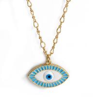Evil Eye Jewelry Necklace, Brass, with Lampwork, with 1.97 extender chain, gold color plated, enamel & with rhinestone .94 Inch 
