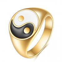Titanium Steel Finger Ring, gold color plated, ying yang & Unisex & epoxy gel, 13mm, US Ring 