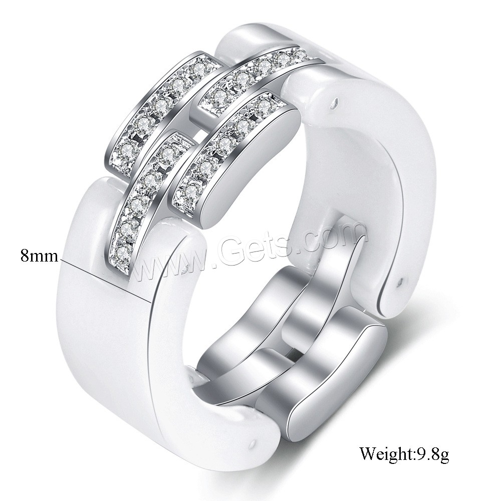 Porcelain Finger Ring, Unisex & different size for choice & micro pave cubic zirconia, more colors for choice, 8mm, US Ring Size:6-10, Sold By PC