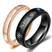 Couple Finger Rings, Titanium Steel, plated & with letter pattern & for couple & with rhinestone, US Ring 