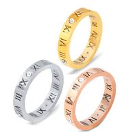 Titanium Steel Finger Ring, plated, with roman number & for woman & with rhinestone 4mm, US Ring 