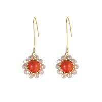 Zinc Alloy Drop Earring, with Plastic Pearl, gold color plated & for woman 