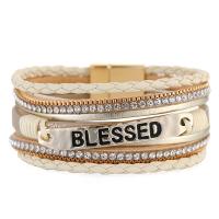 PU Leather Cord Bracelets, with Zinc Alloy, plated, multilayer & for woman & with rhinestone 20mm Approx 7.48 Inch 