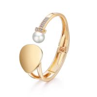 Zinc Alloy Cuff Bangle, with Plastic Pearl, plated, for woman & with rhinestone 67mm 