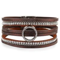 PU Leather Cord Bracelets, multilayer & for woman & with rhinestone 20mm Approx 7.48 Inch 