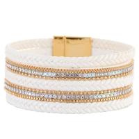 PU Leather Cord Bracelets, with Zinc Alloy, gold color plated, multilayer & for woman & with rhinestone 20mm Approx 7.48 Inch 