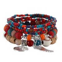 Glass Seed Beads Bracelets, Acrylic, with Seedbead & zinc alloy bead, plated, 5 pieces & for woman 