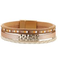 PU Leather Cord Bracelets, with Zinc Alloy, gold color plated, multilayer & dyed & for woman Approx 7.48 Inch 