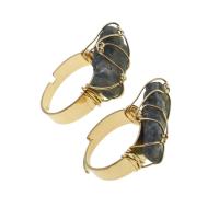 Gemstone Brass Finger Ring, with Gemstone, Adjustable & Unisex 