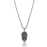 Stainless Steel Jewelry Necklace, Skull, silver color plated, fashion jewelry & blacken, silver color .6 Inch 
