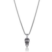 Stainless Steel Jewelry Necklace, Skull, silver color plated, fashion jewelry & blacken, silver color .6 Inch 