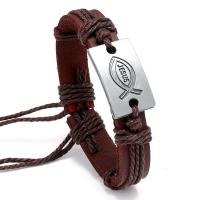 PU Leather Cord Bracelets, with Linen & Zinc Alloy, fashion jewelry, brown, 17-18CM 