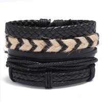 PU Leather Cord Bracelets, with Cotton Fabric, 4 pieces & fashion jewelry, two different colored, 17-18CM 