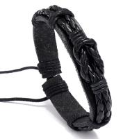 PU Leather Cord Bracelets, with Wax Cord, fashion jewelry & woven pattern, black, 17-18CM 