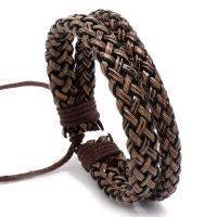 PU Leather Cord Bracelets, with Linen, fashion jewelry & woven pattern, brown, 17-18CM 