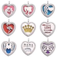 Perfume Locket Necklace, Zinc Alloy, with Magnet & Glass & Rhinestone, Heart, platinum color plated Approx 24 Inch 