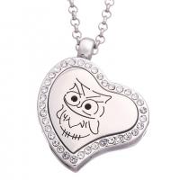 Fashion Locket Necklace, Zinc Alloy, with Magnet & Glass & Rhinestone, Heart, platinum color plated Approx 24 Inch 
