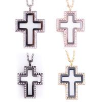 Edelstahl Schwimm Charme-Halskette, Zinklegierung, mit Magnet & Glas & Strass, Kreuz, plattiert, keine, 45x30x6mm, Länge:ca. 24 ZollInch, verkauft von PC