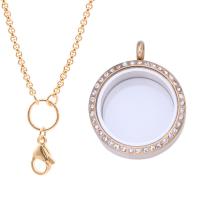 Floating Charm Necklace, Zinc Alloy, with Glass & Rhinestone, zinc alloy lobster clasp, Round, plated 30mm Approx 24 Inch 