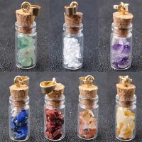 Mixed Gemstone Pendants, with wood stopper & Glass & Zinc Alloy, gold color plated, fashion jewelry 