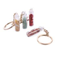 Porte-clés en verre, pierre gemme, avec verre & plastique & alliage de zinc, Placage de couleur d'or, bijoux de mode, couleurs mélangées Vendu par sac