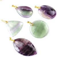 Gemstone Zinc Alloy Pendants, Green Fluorite, with Zinc Alloy, gold color plated, random style mixed colors, 45mm,45-50mm 50-60mm,40mm 