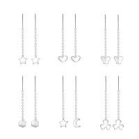 Sterling Silver Thread Through Earrings, 925 Sterling Silver, plated & for woman, 40mm 