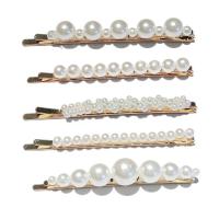 Hair Slide, Plastic Pearl, with Zinc Alloy, gold color plated & for woman, 80mm 