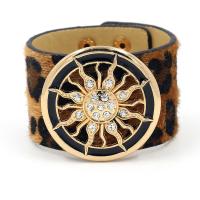 PU Leather Cord Bracelets, with Zinc Alloy, printing, for woman & with rhinestone & leopard pattern, brown 