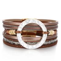 PU Leather Cord Bracelets, with Zinc Alloy, gold color plated, multilayer & for woman Approx 7.55 Inch 