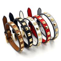 PU Leather Cord Bracelets, with Zinc Alloy, gold color plated, with rivet stud & Unisex 